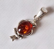 Ketten - Anhänger, Silber 925, Vogel mit 1 Bernstein   #054