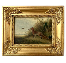 Antikes Ölgemälde auf Holztafel sign.& dat. 1862 München * Fuchs bei der Jagd *