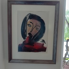 Hartmut "Hacky" Ritzerfeld Porträt Signiert Frau 35 * 49 cm (gerahmt 57 * 72cm)