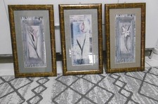 3  Bilderrahmen gold Farben Bambus style  Holzrahmen mit Blumendruck