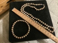 Man Sang Set Collier Armband SWZ Perlen dunkel champagner taupe neu 925 Silber