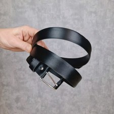 Damen Kunstleder Gürtel 120cm Schwarz Schmal Klassisch Elegant Silberne Schnalle