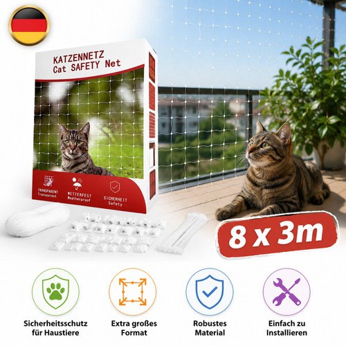 Katzenschutznetz 8x3m ohne - katzenschutznetz,