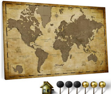 Hochwertige Canvas Weltkarte mit Kork-Pinnwand-Englische Beschriftung- 70x50 cm