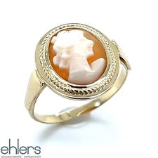 Damenring Gemme 585er Gelbgold 14kt Gold Fingerring Muschelgemme Kordelrand 1542