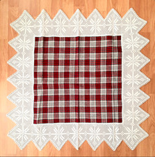 Tischdecke Leinen kariert mit breiter Häkelspitze Handarbeit