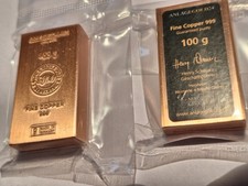 100 g Kupferbarren Heimerle + Meule eingeschweist mit Zertifikat auf Rückseite g