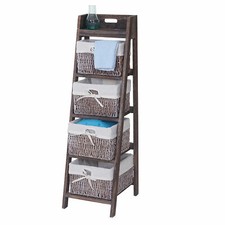 Regal Goiana, Leiterregal mit 4 Korbschubladen 101x30cm, Shabby-Look, braun