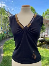 Baby Phat Schwarz Gold Top Original 2000’er Y2K Strasssteine Glitzer Gr. S