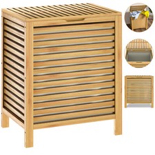 Wäschekorb Wäschesammler Wäschebox mit Deckel Bambus Holz 70L Groß Wäschetruhe