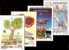 UNO 10.Jahrestag UNO – Office in Wien 4 Maximum-Karten der UNO aus 1989