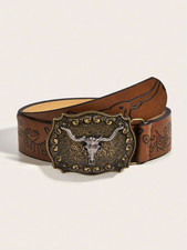 Vintage western cowboy wind cowboy buckle printed belt