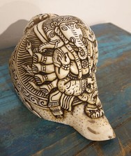 Altes beschnitztes Ganesha Muschel-Horn, Conch, Shangka aus Nepal GROß!