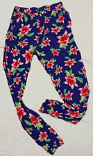 Damen Sommerhose M Dunkelblau Blumen Schlupfhose Stoffhose Viskose leicht B1