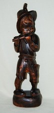 Alte Holzschnitzerei Junge mit Querflöte Figur 38,5 cm Kind Knabe mit Flöte