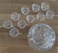 12teilig Set Bowle inkl. 10 Bowlegläsern Bleikristall Annahütte Brilliantschliff