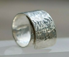 Breiter Silberring offen gehämmert Damen - 925 Silber - geschmiedeter Bandring