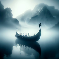 Wikinger Drachenboot Walhalla Wandbild Poster / Leinwand Nordische Dekoration