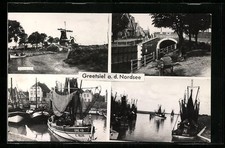 Ansichtskarte Greetsiel a. d. Nordsee, Vier Ansichten vom Ort und Umgebung 