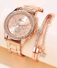  Armbanduhr + Armband Strass Rosegold Neu Damen 