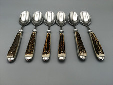 Anton Wingen Jagdbesteck 6x Speiselöffel Hirschhorn Solingen Suppenlöffel Horn