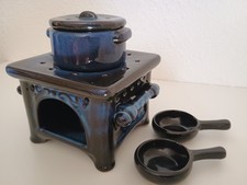 Stöfchen "Herd & Topf mit Deckel" Keramik blau-schwarz romantisch neuwertig
