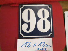 Hausnummer Antik   98 weisse Zahl blauer Hintergrund 12 cm x 12 cm Emaille