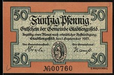 Notgeld Stadtlengsfeld 1921, 50 Pfennig, Vorderseite mit Siegel der Stadt, Rück 