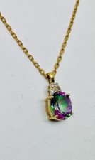 Einzigartiger Mondlicht-Topas und Diamanten Anhänger und Kette aus 375 Gelbgold