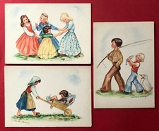 3 x Künstler AK Eva-Marie Stahlberg um 1955 Kinder Schubkarre Angel Gans ( 98224