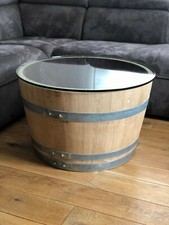  Weinfass Couchtisch mit kleiner (70er) Glasplatte | Wohnzimmertisch