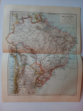 Antike Landkarte BRASILIEN. Lithographie Original um 1900