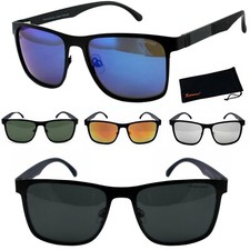 Sonnenbrille Herren Schwarz Polarisiert Rechteckig Metall Leicht Nerd Rennec 20P