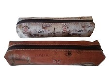 Federtasche London Paris  Schlamperrolle  Kunstleder  Kosmetiktasche Stifteetui 