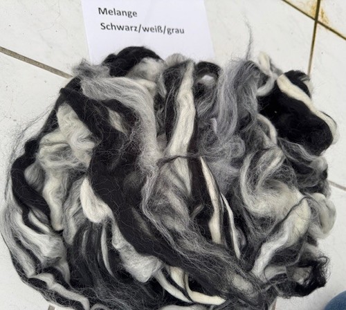 200g kammzug abrisse mix - kammzug, s/w
