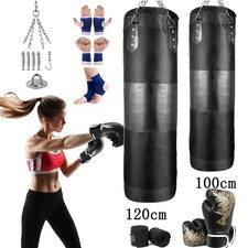 Boxsack mit Handschuhe, 100/120cm Erwachsener Gefüllt Kickboxen Punch  Bag Set