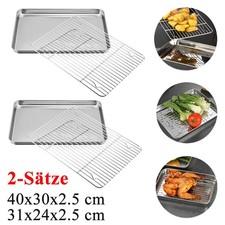 2-Sätze Backblech mit Auskühlgitter Edelstahl Backform Ofenblech 31x24 / 40x30cm