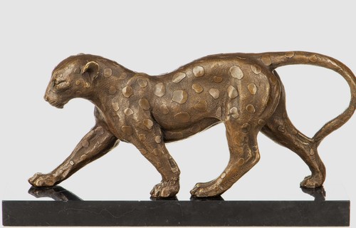 Bronzefigur laufender leopard - bronzefigur,