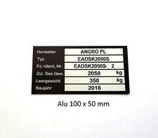 Typenschild, Anhänger, PKW