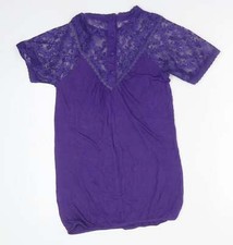 Star Couture Damenbluse lila Blumenmuster Polyester Basic Größe 12 runder Ausschnitt