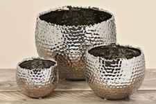 Pflanztopf Blumentopf Übertopf Steingut silber 3er Set