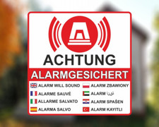 Aufkleber Achtung Alarmgesichert Rot - Schild Sticker - Hinweisschild