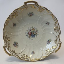 K&A Krautheim Bayern Deutschland handbemalte Blumen Gold und Wellenkanten Schale