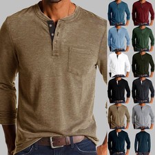 Herren Langarm Henley T-Shirt