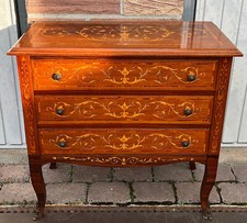 Antik Massivholz 3 Schubladen Intarsien Kommode 74 cm Hoch