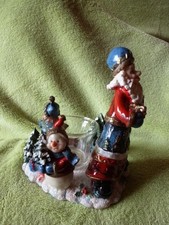 Polyresin/Gießharz + Glas Windlicht Teelichthalter Weihnachtsmann + Schneemann
