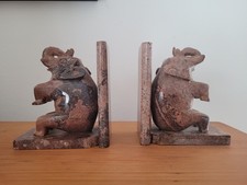 Alte Buchstützen Elefanten sitzend, Marmor oder Specksein, Vintage, 10x12x6 cm
