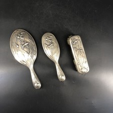 Frisierset Jugendstil Silber Haarbürste Bürste Spiegel Set Versilbert um 1900