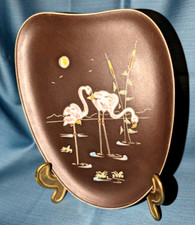 HEMA Handarbeit Deko-Teller mit Flamingos, Wandteller, braun, Herz,Kunst-Keramik