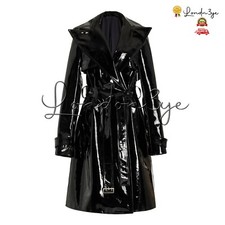 Damen Schwarz Vinyl Trenchcoat